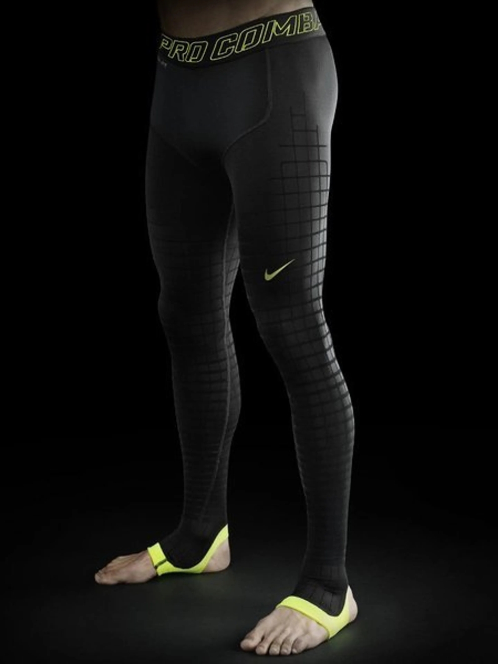 Nike Pro Combat Dri-Fit Hyperwarm Tights Black Neon Green Large